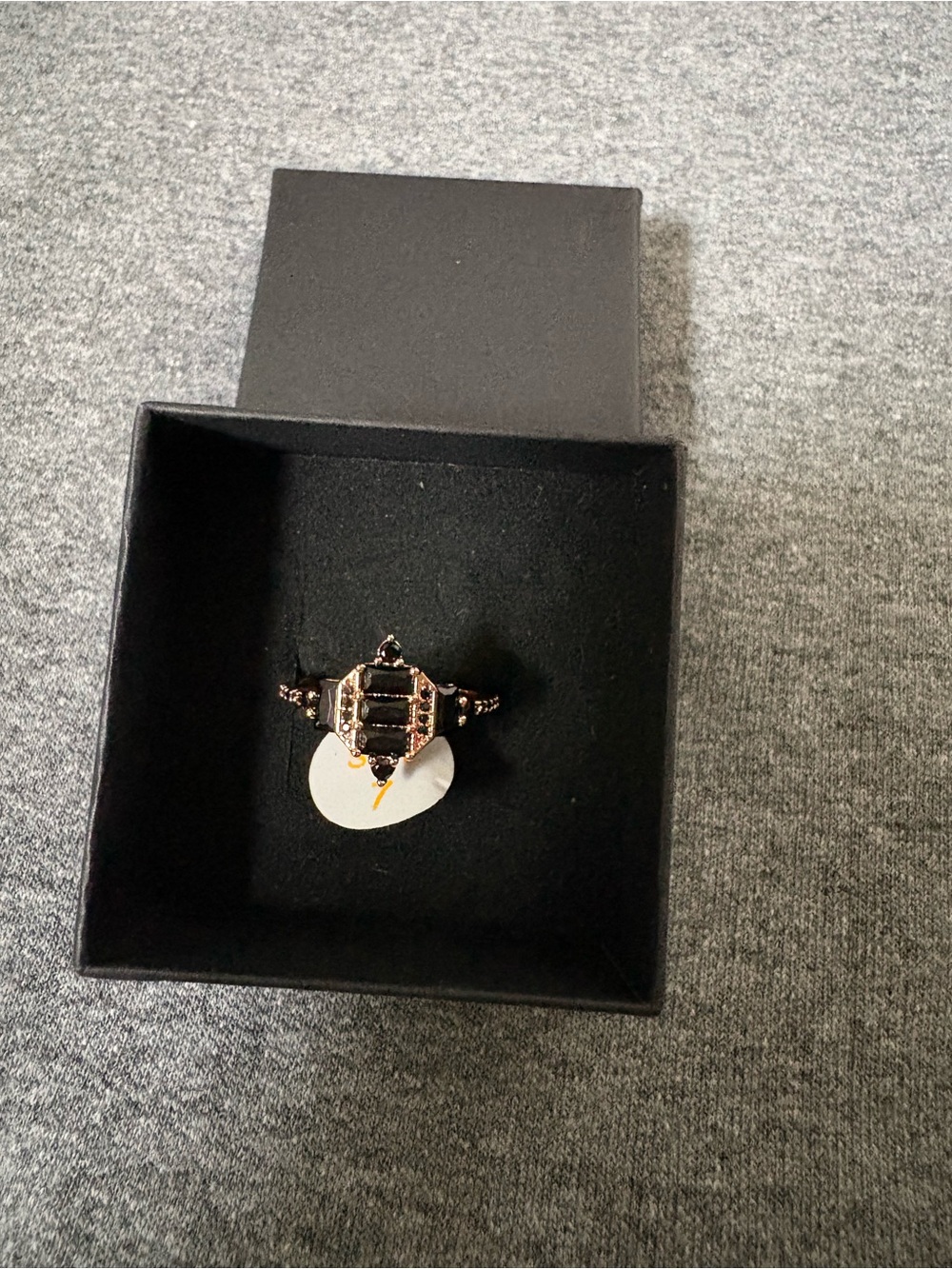 Rose Gold Black Stone Vintage-Inspired Ring - Women Jewelry size 7
